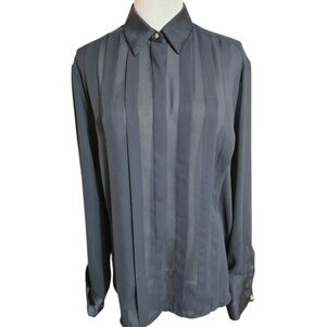 Christian Dior Fairy Black Sheer Pleated Shirt With Rhinestone Buttons Blouse